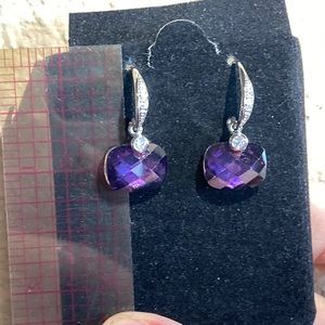 Avon Simulated Amethyst and Rhinestone Drop Earrings